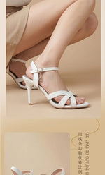 2026 Summer New Women's Metallic High Heel Sandals Ankle Strap Crystal Buckle Stiletto Heels Sexy Party Wedding Prom Dress Shoes