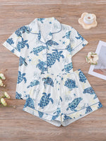 Women Halloween Print Pajama Set Turn‑down Collar Short Sleeve Button Down Shirt + Shorts Sleepwear Ladies Home Loungewear Suit