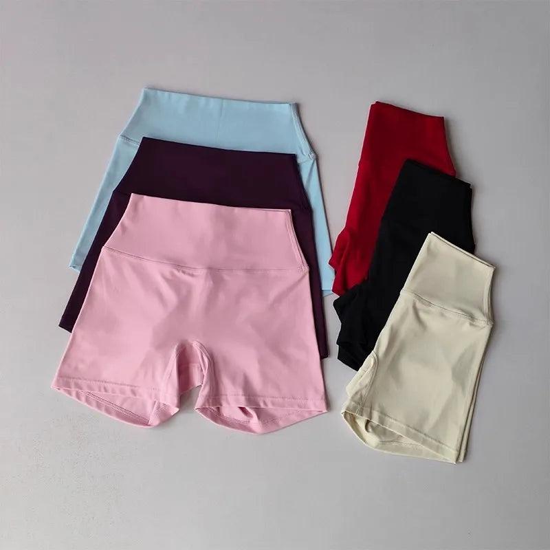Women's High-Waist Quick-Drying Yoga Sports Shorts Nude Summer Fitness Running Training Three Quarter Length