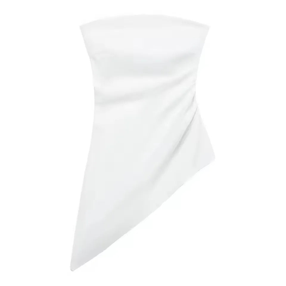 HH Elegant Women's Strapless Ruched Side Top Asymmetrical Hem Crop Tube Top for Vacation Wedding Guest Evening Wear