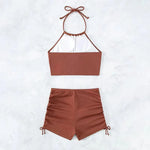 2024 Summer Black Swimsuits Shorts High Neck Bikini Sets Female Swimwear Sports Beach Wear Women's Two-Piece Bathing Suits Pool