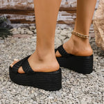 Fashion New Round Toe Exposed Toe Shallow Mouth Thick-soled Beach Slippers Summer Sexy/comfortable Flat Slippers for Women