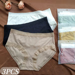 3Pcs/Set Low Rise Briefs Women Ice Silk Panties Breathable Seamless Underwear Solid Color Female Underpants Sexy Lingerie M-XL