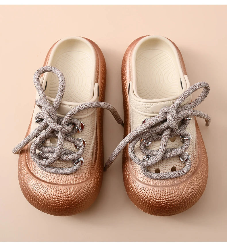 Plus Size Summer Platform Sandals For Women Men Home Street Garden Shoes Lace-up Style Silver Gold Clogs Couples Beach Slippers
