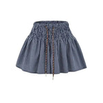 Korean Women's Casual Shorts With Elastic Waist And Drawstring Pleated Plaid A-line Wide-leg Hot Pants For Trendy Girls EHL7