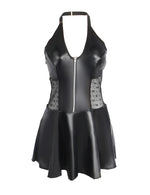 Baby Doll Black PU Leather Lace Sexy Halter Dress With Garter Belts Daring Lingerie for Women Plus Size Club Wear Ladies Dresses