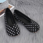 Women Tabi Split Toe Polka Dot Ballet Flats Bow Decor Slip On Soft Sole Lightweight Retro Casual Daily Walking Shoes