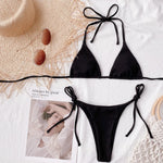 5 Colors Sexy Bikini Women Solid Swimwear Swimsuit Triangle Halter Pit Striped Bikinis Set Bathing Suit Female Banadores Mujer
