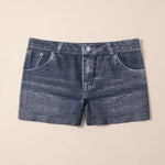 Denim Shorts Women Shorts High Stretchy Imitation Denim Short Leggings with Pockets Tight Fitting Summer Shorts