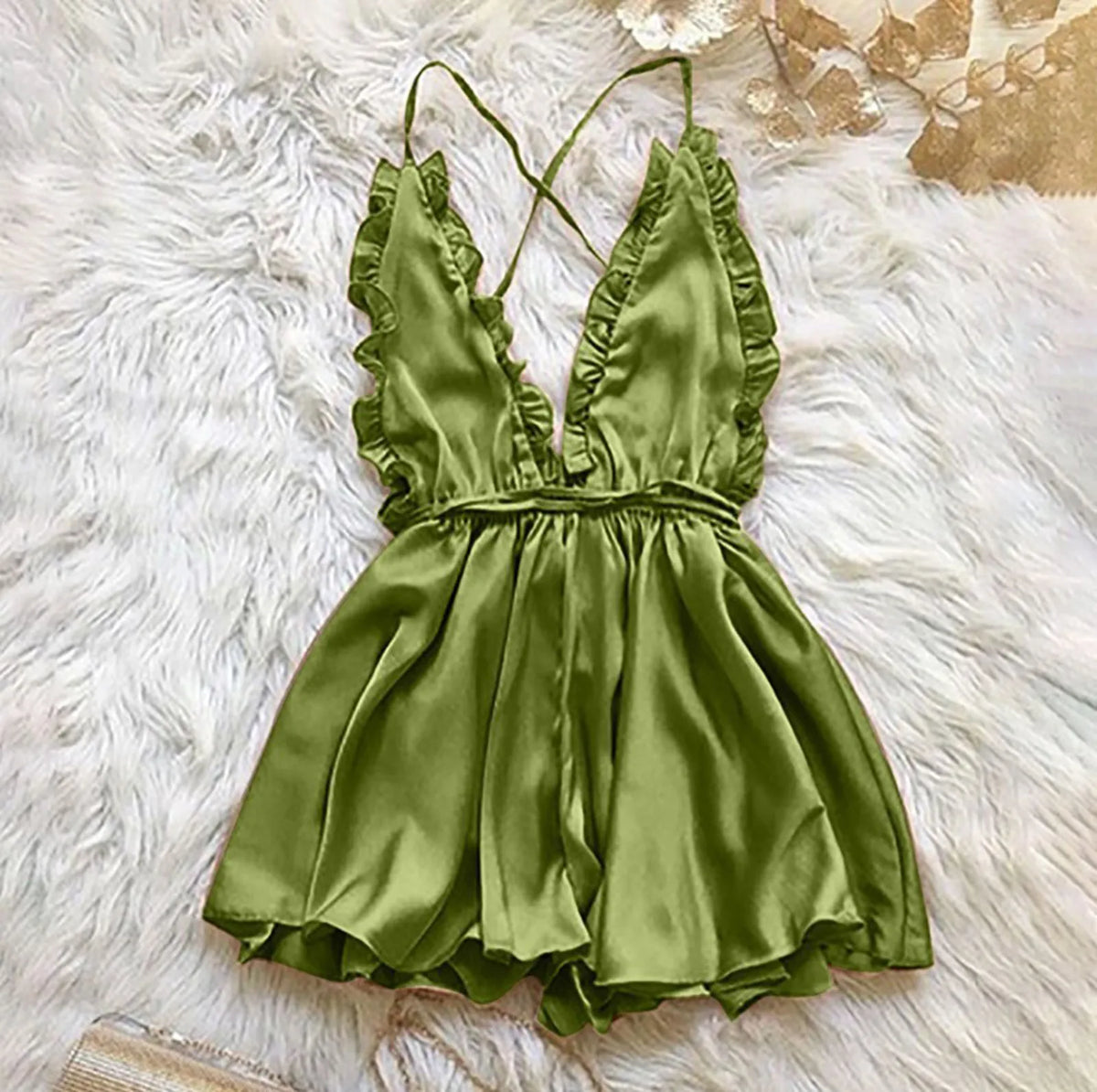 Sexy Lingerie Women's Sexy Dress With Wooden Ear Edge Deep V Neck Neck Tie Backless Sexy Lingerie Set 3x