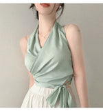 Women Blouses Slim Fit V-neck Lace Up Open Stitch Versatile Sleeveless Top For Female Chiffon Tops Summer Fashion PPAY