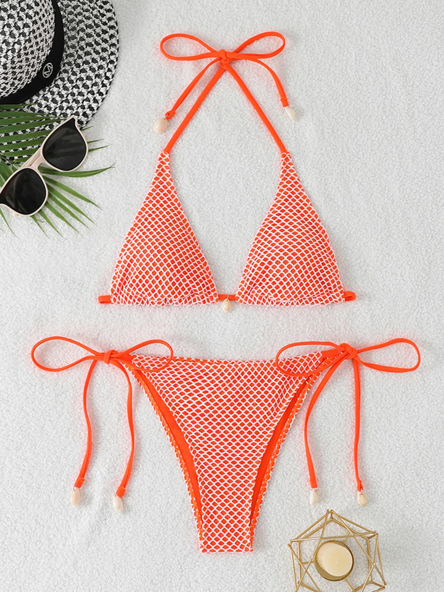 2026 Halter String Triangle Bikini Women Sexy Swimwear Female Mesh Swimsuit Solid Bathers Bathing Swimming Swim Suit Beachwear