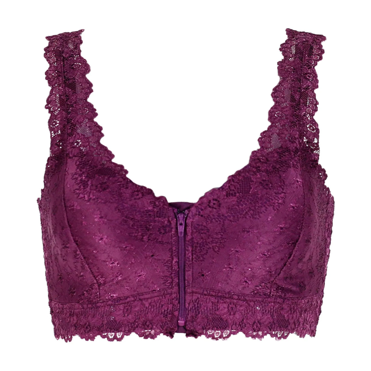 Zipper Sexy Lace Bras For Women V Neck Push Up Padded Brasiere Tops Hollow Out Bralette Breathable Comfortable Women'S Underwear