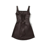 Square Neck Camisole Dress For Women With Back Cross Straps Slim Fit Ruched Waist Boned Mini Skirt Pure Desire Dress Casual 0VNB