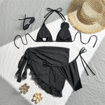 Sexy 3D Flower String Halter Bikinis 2025 Women Swimsuit Cover Ups Lace-up Thong Swimwear Beach Wear Bather 3 Piece Bikini Set