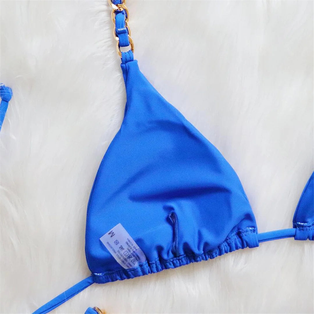 Metal Ring Halter Scrunch Butt Thong Bikini Women Swimwear Female Swimsuit Two-Pieces Bikini Set Bather Bathing Suit Swim V4391