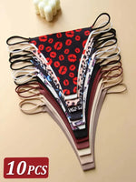 10Pcs Seamless Thong Women Thin Strap Low Waist High Flexibility Panties Sexy Underwear Ladies Briefs T-back Comfortable Women
