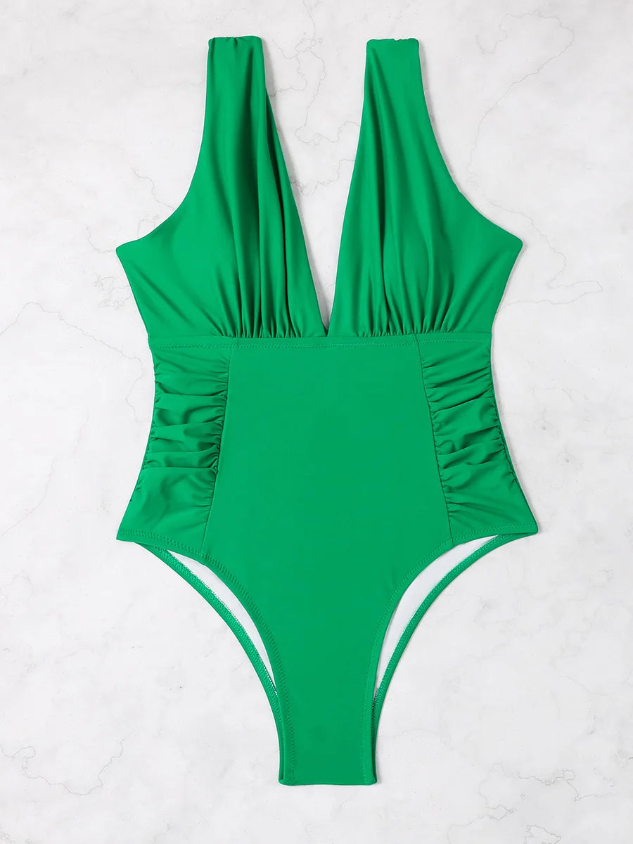 2026 V Neck Solid Bodysuit One Piece Swimsuit Sexy Swimwear Women Bathing Suit Female Swimming Summer Beachwear Bodysuit