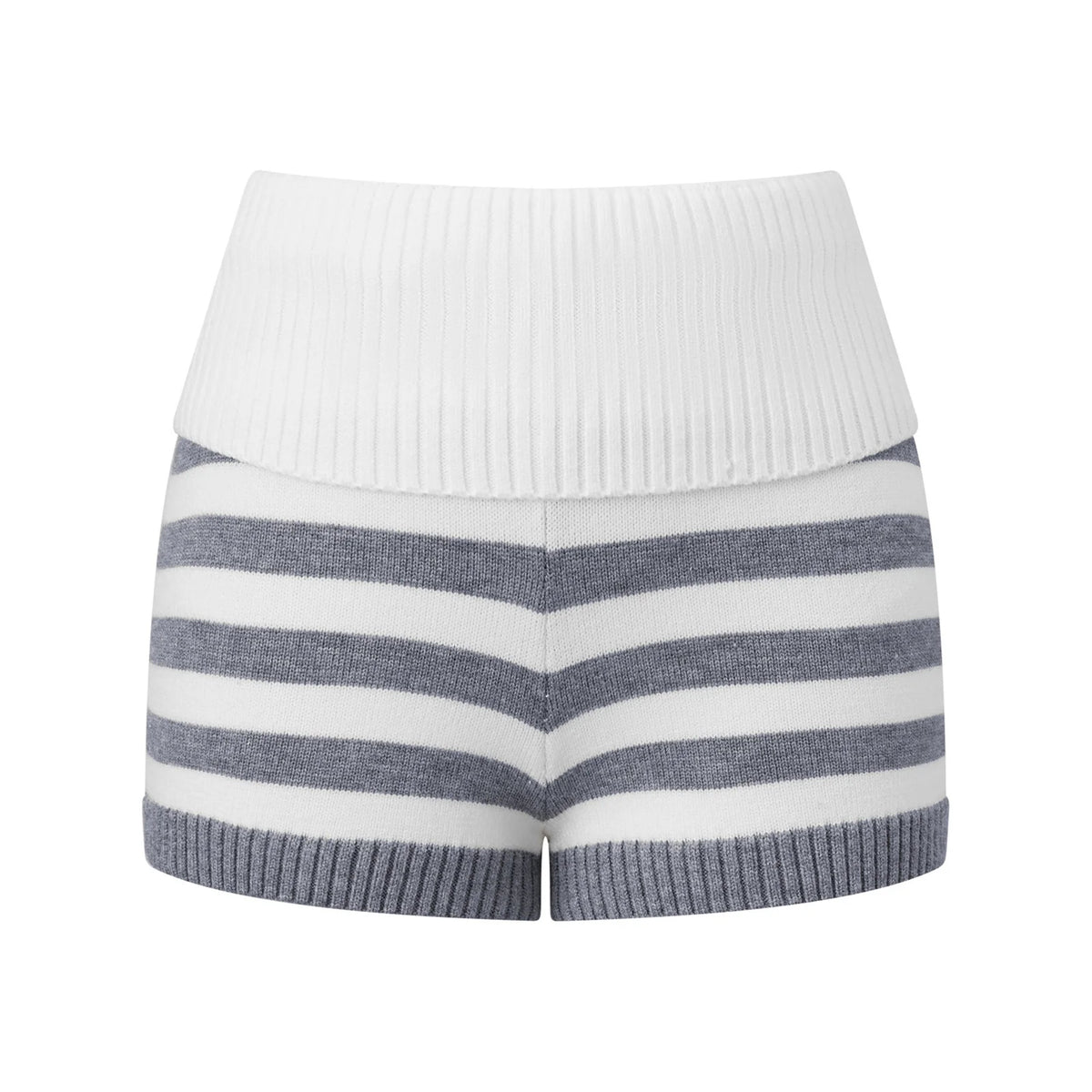 Women Spring Summer Striped Knit Shorts Slim Fold Over Low Rise Mini Shorts for Daily Office Party Club