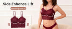 4pcs Women'S Sexy Lace Bra & Panty Set, Breathable & Comfortable, Removable Bra, Stretchy Lingerie Set