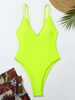 2026 Sexy Solid Swimsuit One Piece High Cut Swimwear Women V neck Backless Bathers Bathing Swimming Swim Suit Female Beachwear