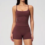 2 Piece Shaved Yoga Sets Women Hip Lifting Shorts Fitness Suit Outdoor Leisure Running Slimming Sports Vest Workout Tracksuit