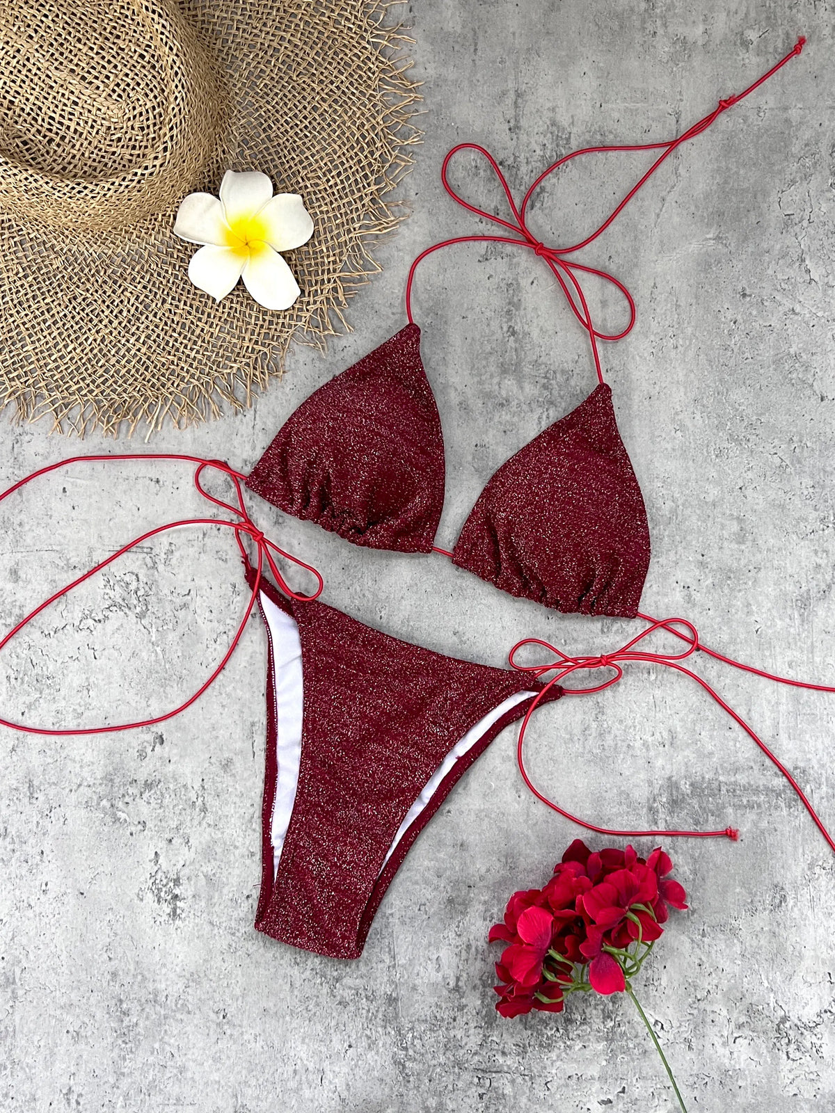 Sexy Glitter Triangular Bikini Women's Swimsuit Fashion Lady Lace Up Biquini Swimwear Vintage Mujer Bathing Suit Female Clothing