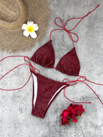 Sexy Glitter Triangular Bikini Women's Swimsuit Fashion Lady Lace Up Biquini Swimwear Vintage Mujer Bathing Suit Female Clothing