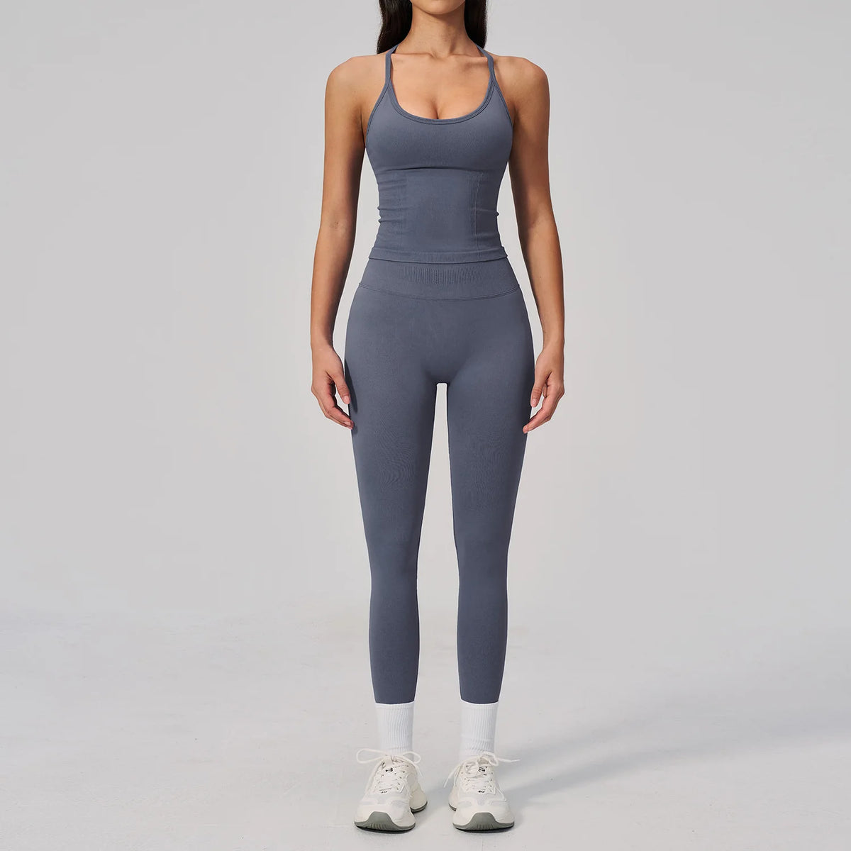 Summer Seamless Yoga Sets Women Outdoor Slimming Sports Tank Top High Waist Hip Lifting Leggings Gym Fitness Suits Tracksuit