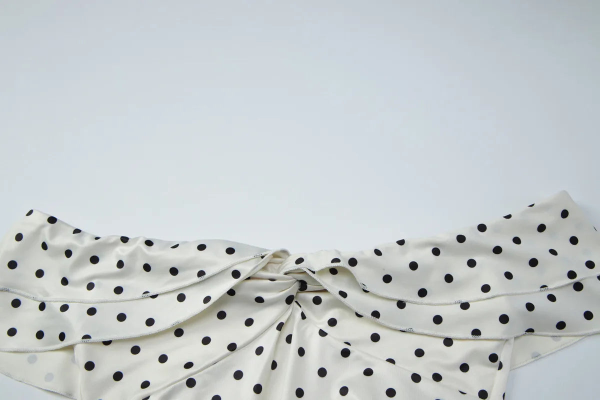 FDYOUI Woman Clothing Polka Dot Crop Tops and Lace-up Skirt Two Piece Sets Female Elegant Slash Neck Long Vacation Dresses Suit