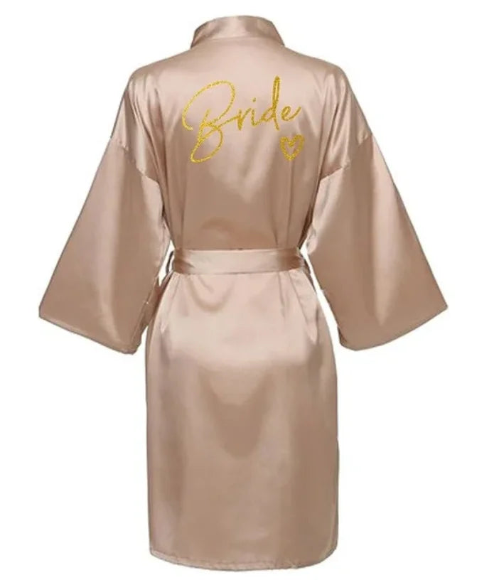 Wedding Party Team Bride Robe Kimono Satin Pajamas Bridesmaid Bathrobe Gold Letter SP089