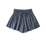 Korean Women's Casual Shorts With Elastic Waist And Drawstring Pleated Plaid A-line Wide-leg Hot Pants For Trendy Girls EHL7