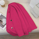 Women Suit Coat Lapel Long Sleeve Double Placket Suit Jacket with Pockets Solid Color Loose Fit Mid-length Business Outerwear