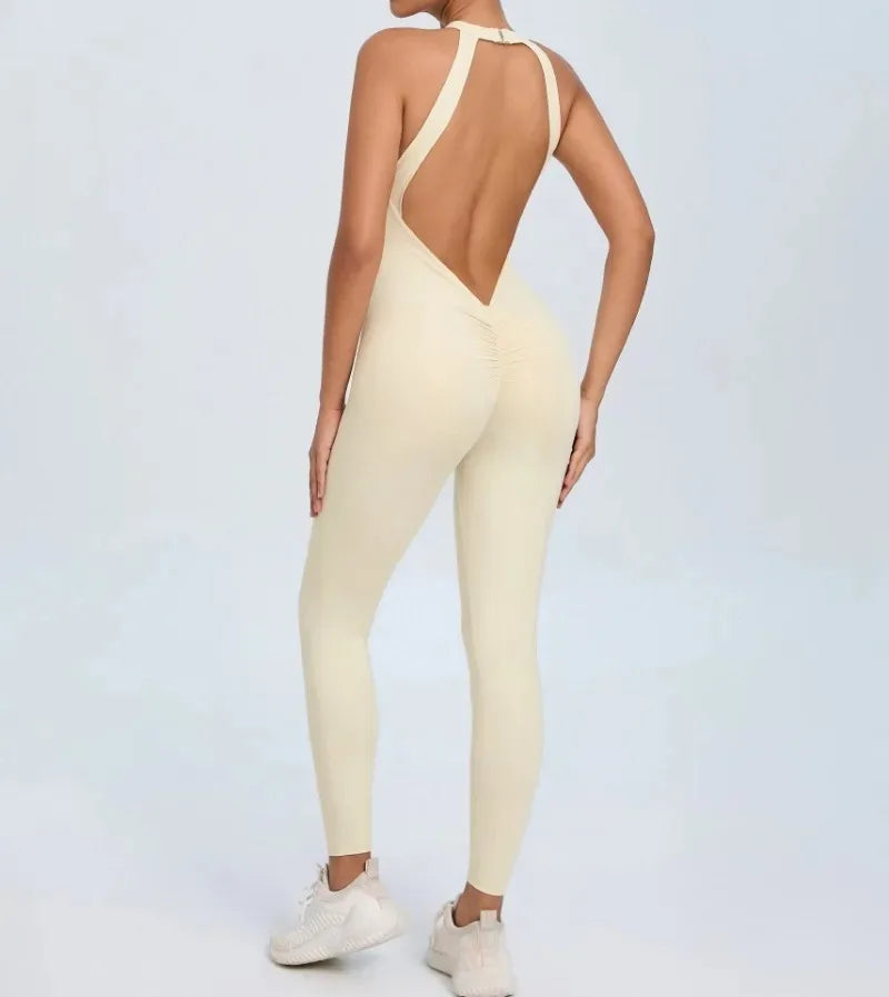 Seamless Yoga Jumpsuits Sports Fitness Peach Hip-lifting Backless Buckle One-Piece Training Gym Workout Tracksuits for Women