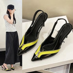 2026 Spring Summer New Zipper Patchwork Pointed Toe High Heel Sandals Vintage Design Versatile Elegant Single Shoes Women Chic