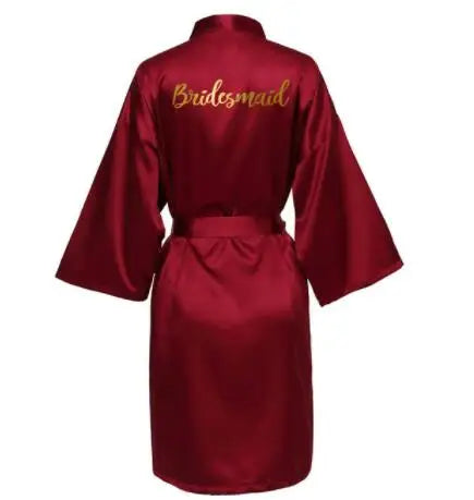 Silk Satin Robe Bride Robe Bridesmaid Robes Women Wedding Robes Bridal Robe Sleepwear Dressing Bathrobe Wine Red Gold Text