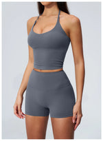 Quick Drying 2 Pcs Yoga Sets Women V Neck Slimming Sports Tank Top High Waist Shorts Fitness Suit Outwear Gym Running Tracksuits