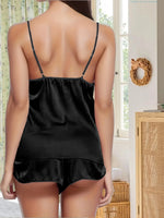 Women's Satin Pajama Set Sexy Sleepwear 2 Piece Loungewear V Neck Cami Top and Shorts Nightwear Solid Color Silk Pjs