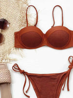 Bikini Sexy Women Push Up Swimwear Swimsuit Brown Patchwork Pleated Knotted Bikinis Set Bathing Suit Beach Bikini Female 2026