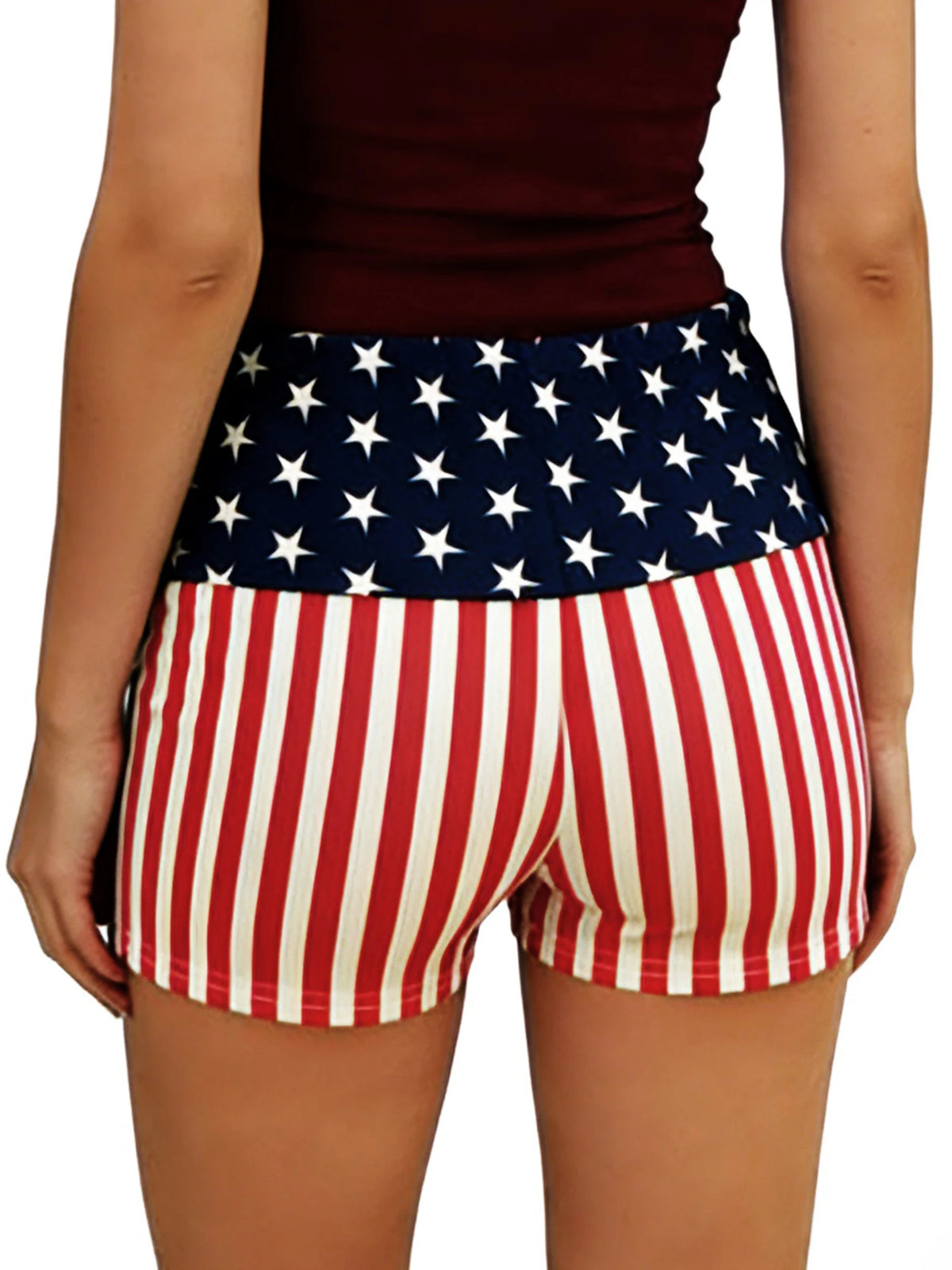 Women’s Streetwear Shorts Patriotic Shorts Casual Fold-Over Waist Stars and Stripes Print Slim Fit Shorts