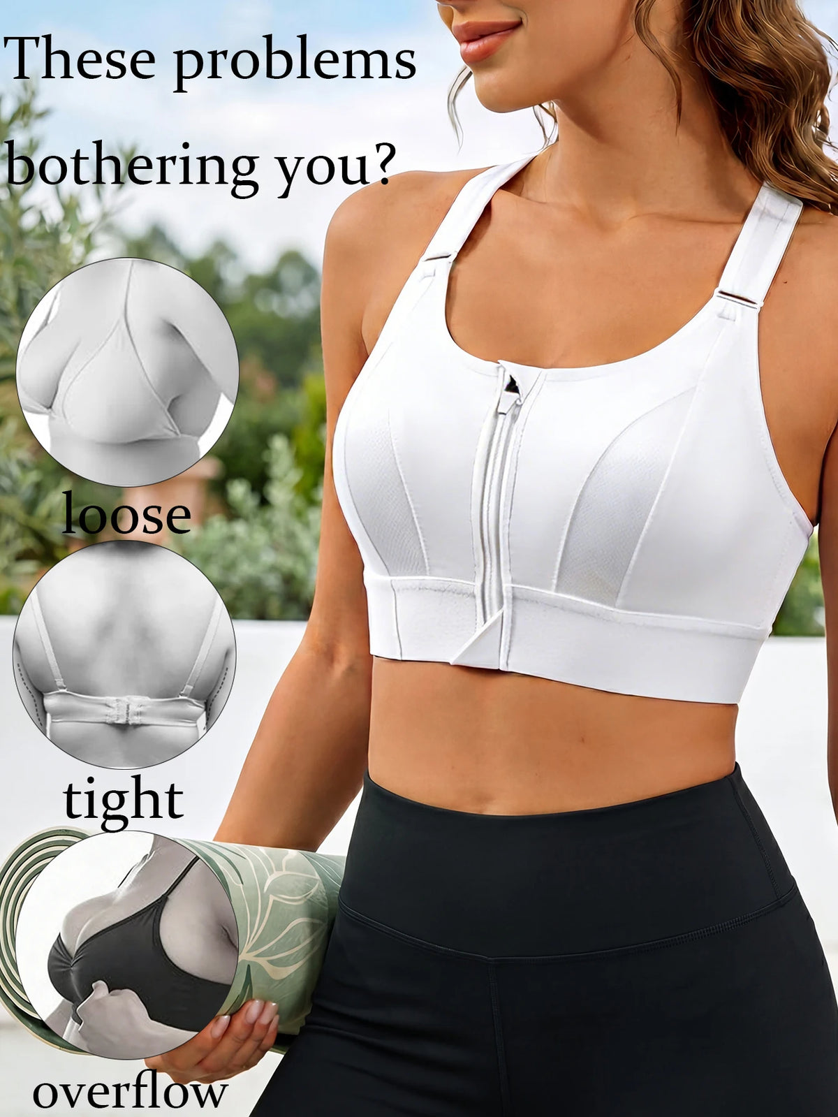 Women Vest Style Sports Bra Front Zipper Adjustable Straps Shockproof Gym Yoga Top Lift Shaping Compression Workout Active