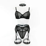 Toucheart 5-Piece Suit Sexy Underwear Suit Flocked Leopard Print Fashionable Hollow Sexy Lingerie Women Perspective Underwear