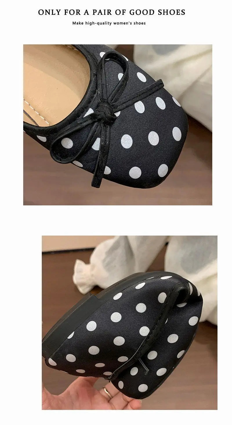 New Butterfly-knot Women Dot Ballet Flats Comfort Square Toe Slip on Shoes Ladies Eelgant Soft Sole Dress Mary Jane Shoes