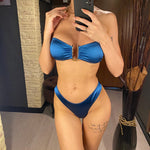 New Sexy Bandeau Strapless Bikini Female Swimsuit Women Swimwear Two-pieces Bikini set Padded Bather Bathing Suit Swim V4647D