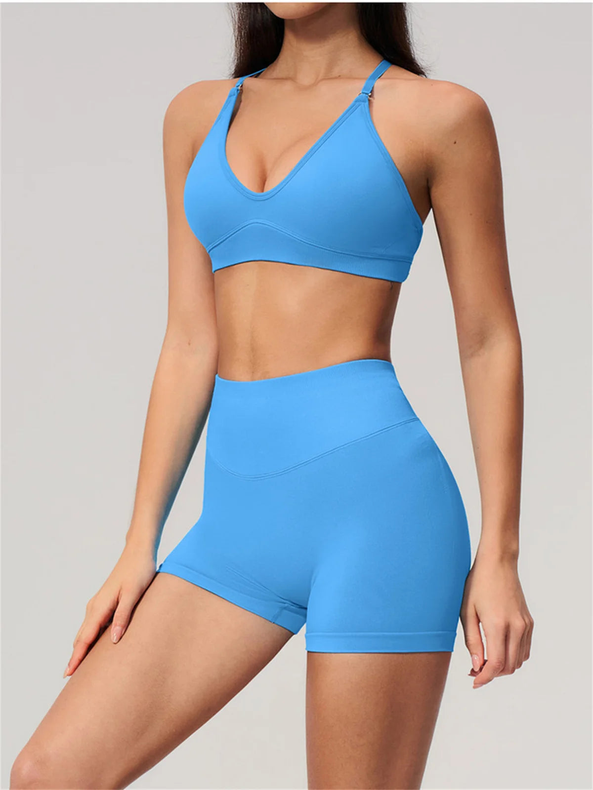 Seamless Yoga Excersize Sets Women Cross Back Sports Bra Tracksuit Workout Clothes High Waist Hip Lifting Shorts Fitness Suits