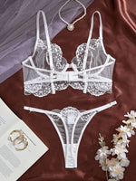 Valentine's Day Ladies Black Forest Wave Lace Sexy Underwear Set Romantic Floral Trim Bustier Nightgown for Women