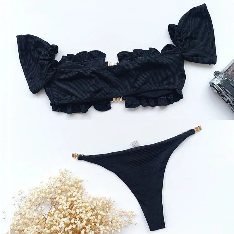 Floral Print Off Shoulder Bikini 2025 High Cut Swimsuit Women Female Brazilian Swimwear Two pieces Bikini set Bathing Suit Swim