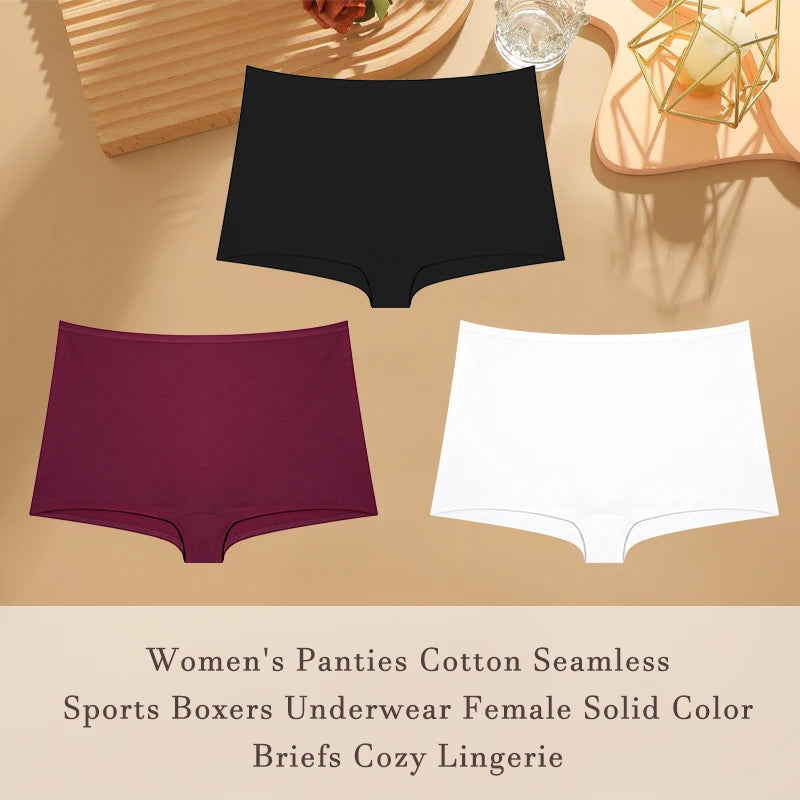 3PCS/SET Women Panties Cotton Seamless High waist Boxer shorts Female Solid Color Briefs Cozy Lingerie Intimate Underpants XS-XL