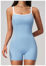 Tight Fitting One-piece Yoga Suit Women Color Bloack Square Collar Hollow Out Backless Butt-Lifting Gym Sports Short Jumpsuit