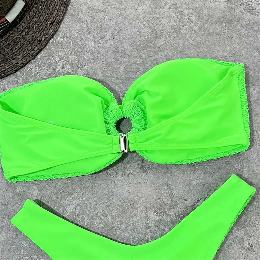 Sexy Wrinkled Bandeau Strapless Bikini Women Swimwear Female Swimsuit Two-Pieces Bikini Set Bather Bathing Suit Swim Lady V3367L